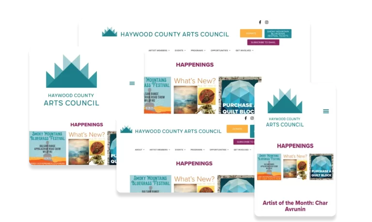 Portfolio photo of a Beautiful Responsive Web Design Work on Desktop, Tablet and Mobile Phones for Haywood Arts Council