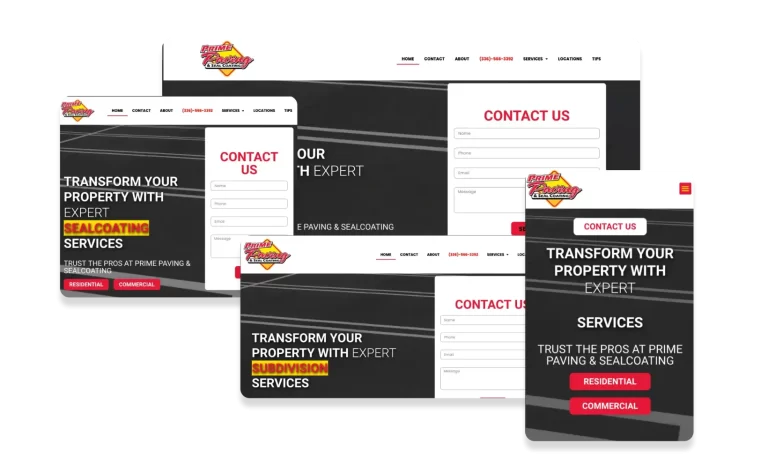 Portfolio photo of a Beautiful Responsive Web Design Work on Desktop, Tablet and Mobile Phones for Prime Paving & Sealcoating