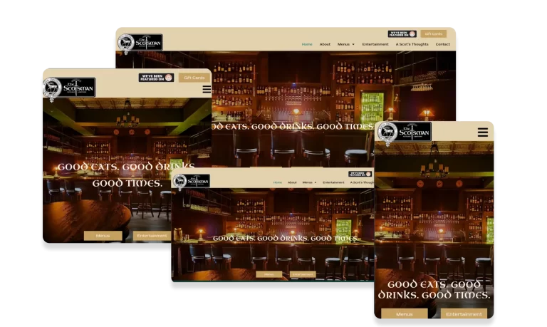 Screenshots of our Beautiful Responsive Web Design Work on Desktop, Tablet and Mobile Phones for a Celtic Pub