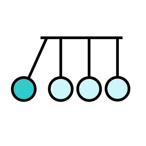 A graphic of a Cradle Pendulum with the far left one off to the side