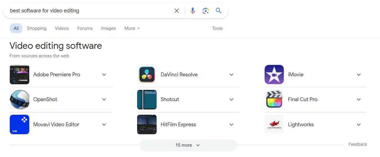 SGE results for the search “Best Video Editing Software”