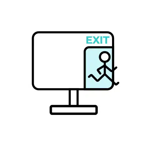 Computer Screen with a stick figure running toward an exit sign